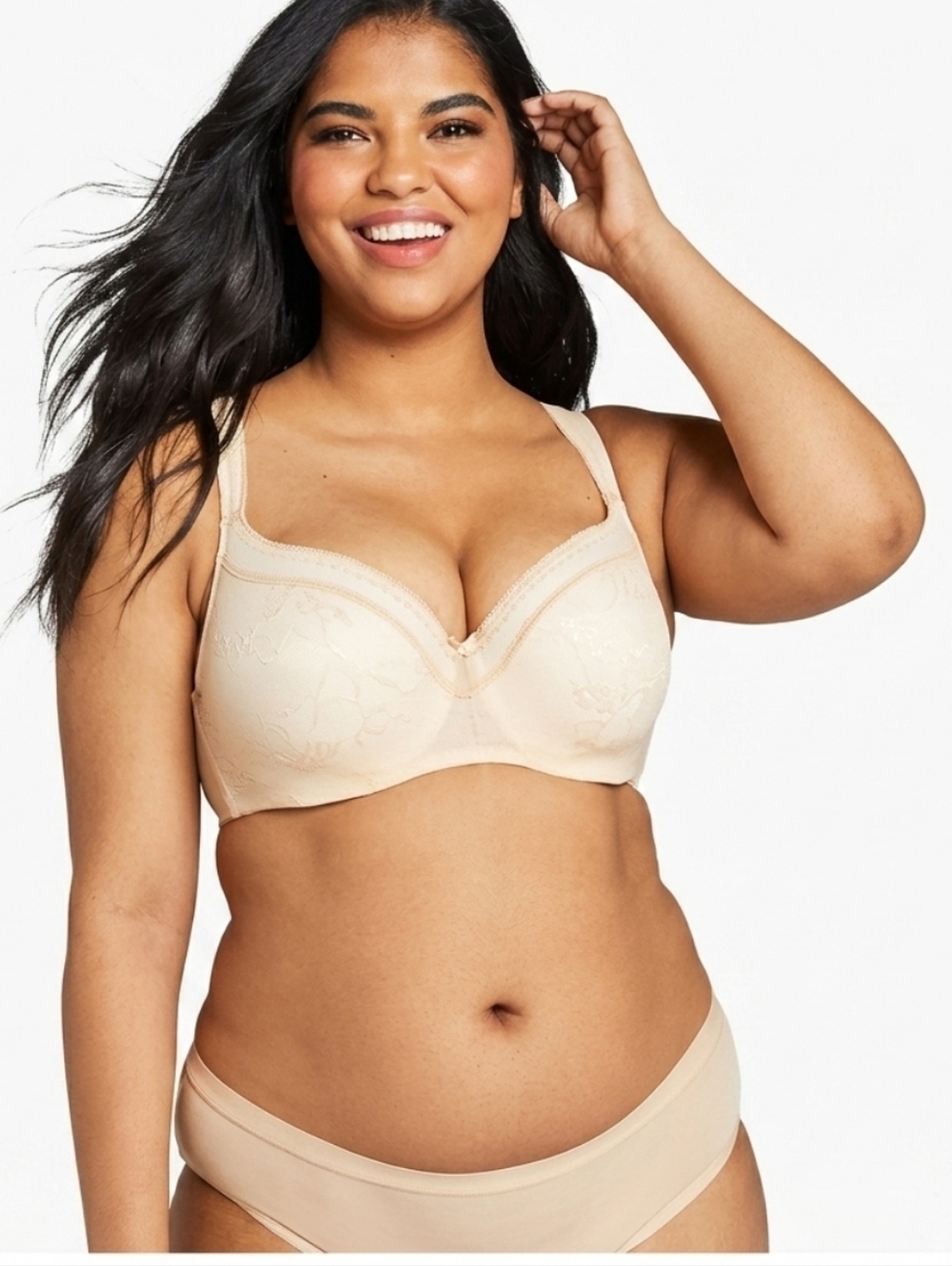 Cacique Lane Bryant Beige Modern Lace Lightly Lined Balconette Bra 46D